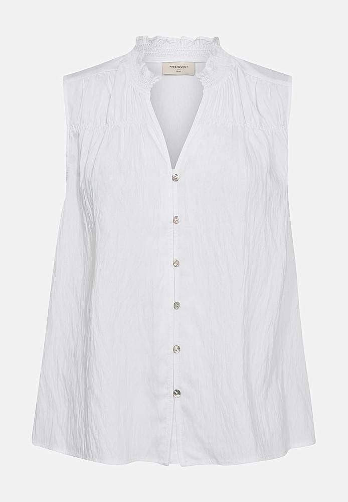 Ermløs bluse med rynkedetaljer