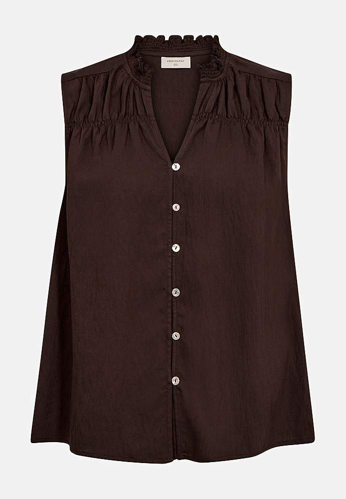 Ermløs bluse med rynkedetaljer